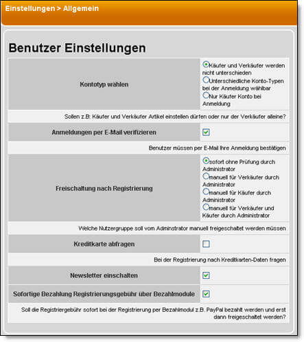 Benutzer Einstellungen