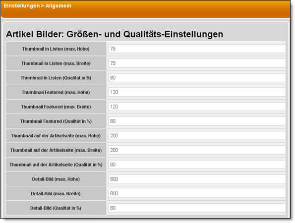 Bilder Einstellungen