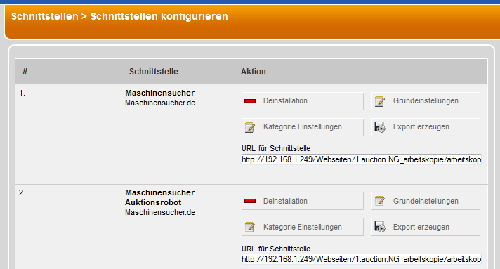 maschinensucher Schnittstelle aktivieren