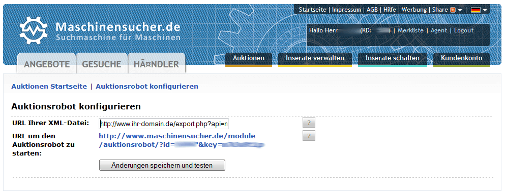 Screenshot 6 Maschinensucher.de Schnittstelle