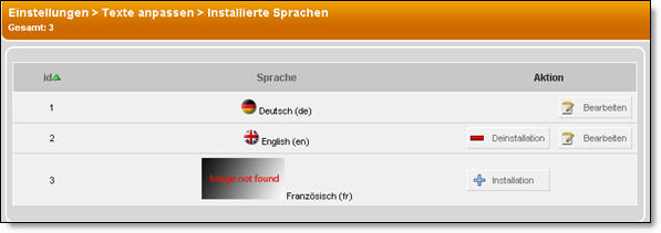 Installierte Sprachen