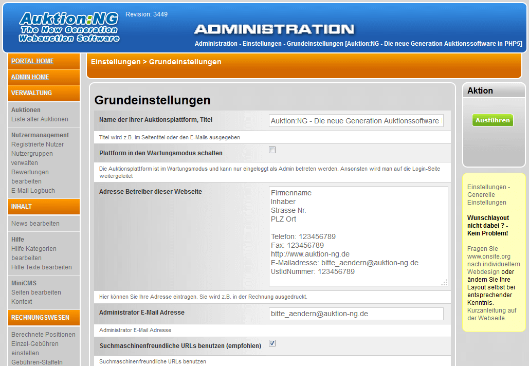 Auktion Adminbereich